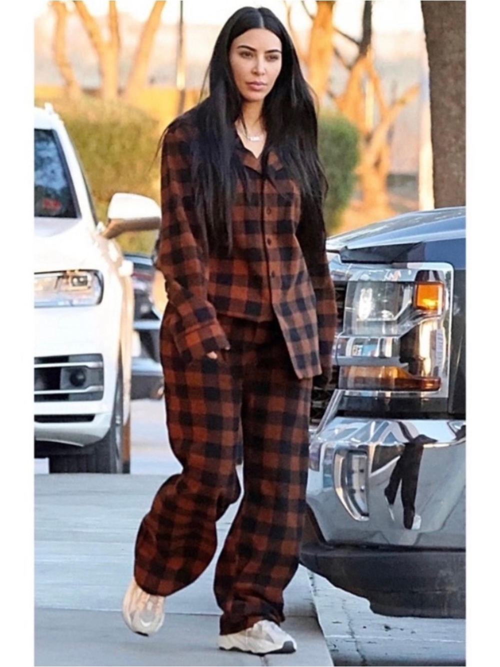 SKIMS Jasper Flannel Cotton Pajama Shirt Brown | L